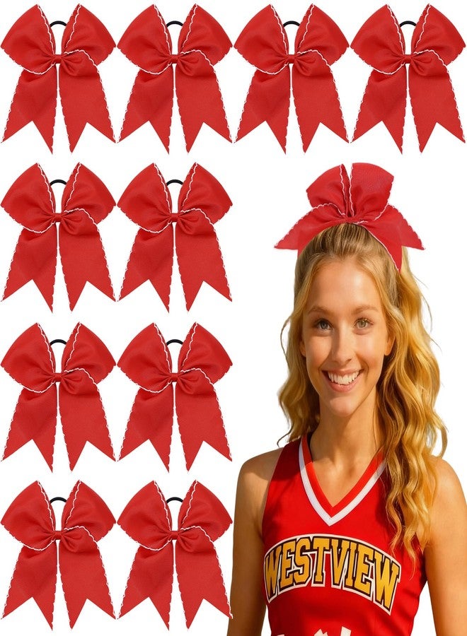 CN 10PCS 7.5" Red Large Cheer Bows, Cheerleading Bows Ponytail Holder for Girls, Grosgrain Ribbon Cheer Hair Bows with Elastic Hair Tie for Cheerleader College Sports Softball Competition - Image 1